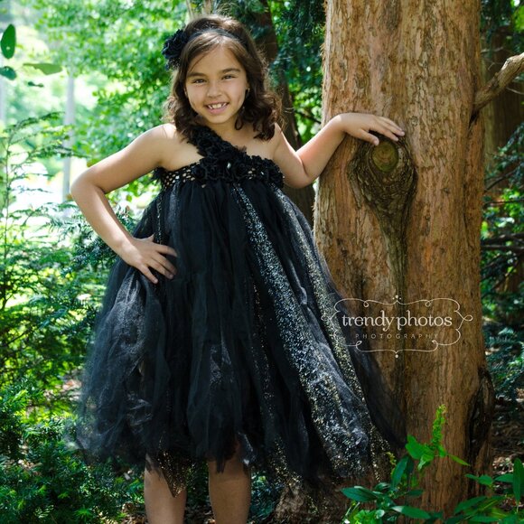 Black One Shoulder Flower Girl Tutu Dress - Picture 1 of 1